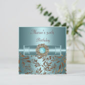 50. Geburtstag Elegant Aquamarin Blue Jewel Einladung (Stehend Vorderseite)