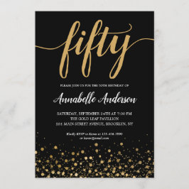 50. Geburtstag Elegant Black Gold Confetti Script Einladung