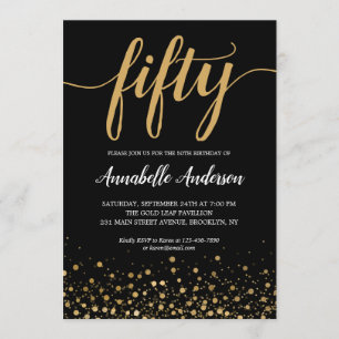 50. Geburtstag Elegant Black Gold Confetti Script Einladung