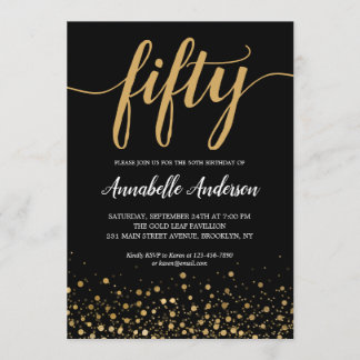 50. Geburtstag Elegant Black Gold Confetti Script Einladung