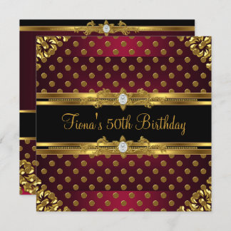 50. Geburtstag Elegant Burgundy Gold Spot Black Einladung