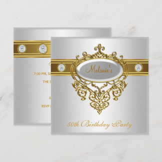50. Geburtstag Elegant Lace White Gold Diamond 3 Einladung