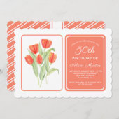 50. Geburtstag Elegant Red Tulip Flora Einladung (Vorne/Hinten)