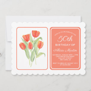 50. Geburtstag Elegant Red Tulip Flora Einladung
