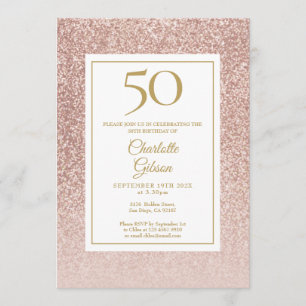 50. Geburtstag Elegant Roségold Glitter Einladung