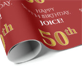 50. Geburtstag: Elegant, rot, Imitate Gold Look Geschenkpapier (Rolleneckpunkt)