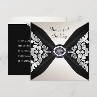 50. Geburtstag Elegant Schwarz-weiß Jewel 2 Einladung