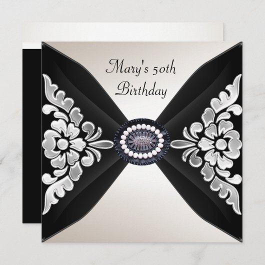 50. Geburtstag Elegant Schwarz-weiß Jewel 2 Einladung (Vorne/Hinten)