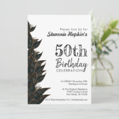 50. Geburtstag Elegant White Modern Botanisch Einladung (Stehend Vorderseite)