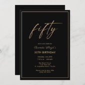 50. Geburtstag Elegante Gold Black Party Einladung (Vorne/Hinten)