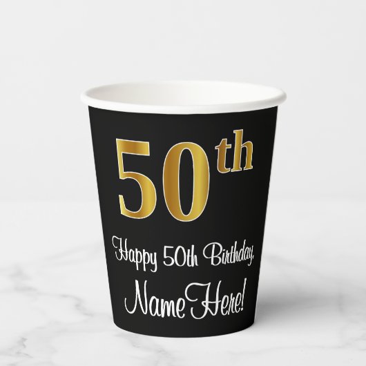 50. Geburtstag - Elegante Luxuriöse Imitate Gold L Pappbecher (Rückseite)