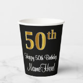 50. Geburtstag - Elegante Luxuriöse Imitate Gold L Pappbecher (Vorderseite)