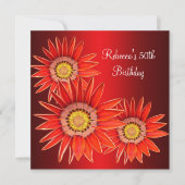 50. Geburtstag Elegante Rote Blume Einladung (Vorderseite)