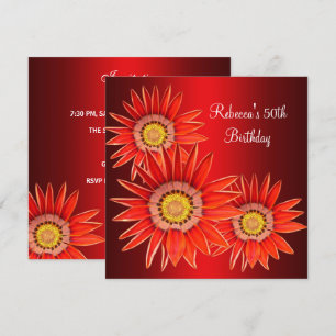 50. Geburtstag Elegante rote Blumen Einladung
