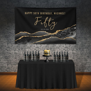50. Geburtstag Elegante schwarze Gold-Achat-Banner Banner