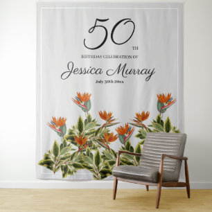 50. Geburtstag Elegante Vintage tropische Blume Wandteppich