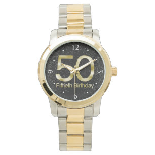 50. Geburtstag, eleganter schwarzer Goldzauber Armbanduhr