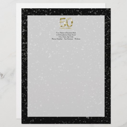 50. Geburtstag, eleganter schwarzer Goldzauber Briefkopf (Vorne/Hinten)
