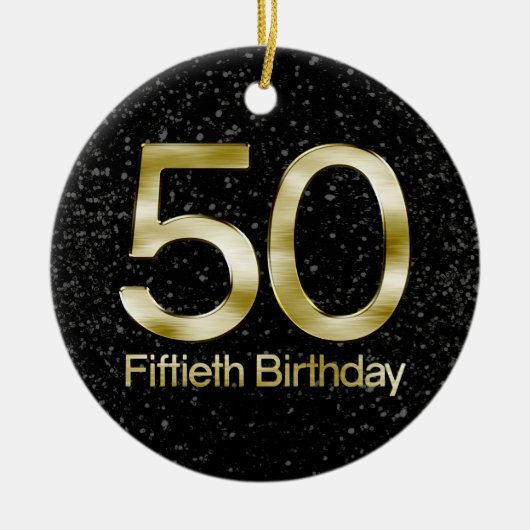 50. Geburtstag, eleganter schwarzer Goldzauber Keramik Ornament (Vorne)