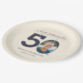 50. Geburtstag Elegantes Beige Vintages Foto Pappteller (Schrägansicht)