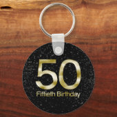 50. Geburtstag, elegantes Black Gold Glam Schlüsselanhänger (Vorderseite)