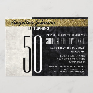 50. Geburtstag Elegantes Gold Schwarz und Weiß Mar Einladung
