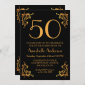 50. Geburtstag Elegantes Gold Vintages Retro Einladung (Vorne/Hinten)