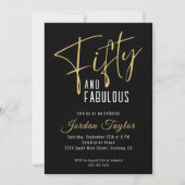 50. Geburtstag Elegantes Script Schwarz & Gold Min Einladung (Vorderseite)