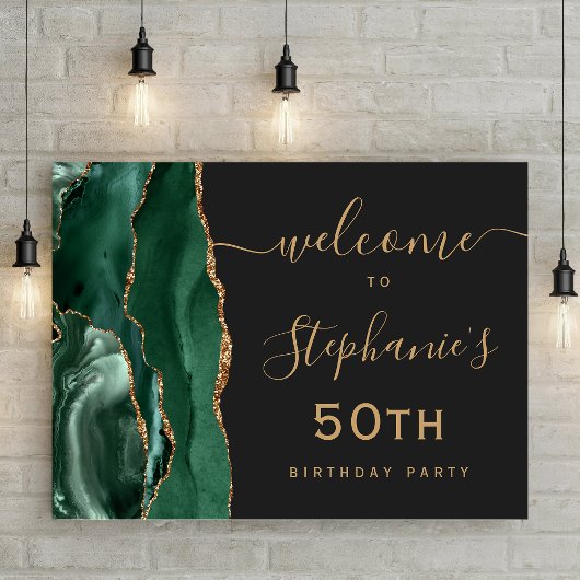 50. Geburtstag Emerald Green Gold Agate Willkommen Poster