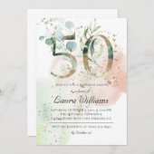 50. Geburtstag Eukalyptus Grüne Einladung (Vorne/Hinten)