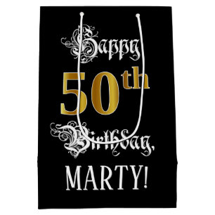 50. Geburtstag ~ Extravagantes Skript; Imitate Gol Mittlere Geschenktüte