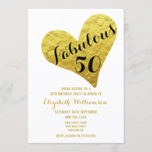 50. Geburtstag Fabelhafte 50 Weiße   Falsches Gold Einladung