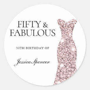 50. Geburtstag, fabelhafte Rose Gold Dress 50. Runder Aufkleber