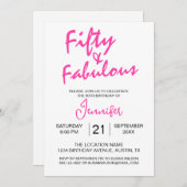50. Geburtstag, fabelhaftes Pink Einladung (Vorne/Hinten)