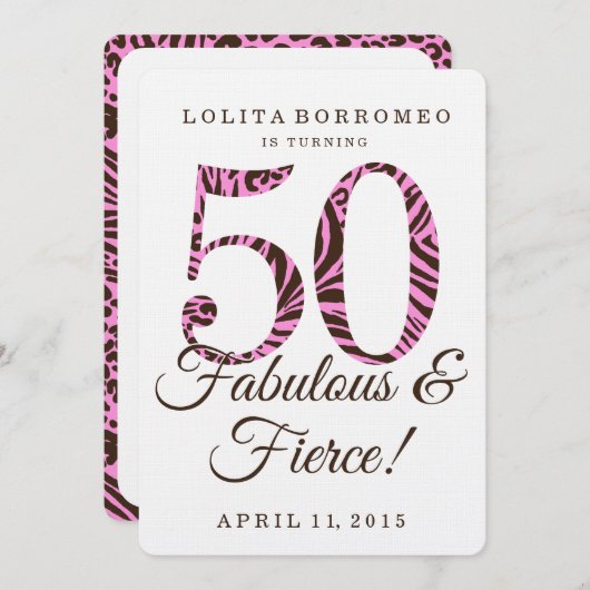 50. Geburtstag Fabulous & Fierce Party Einladung (Vorne/Hinten)