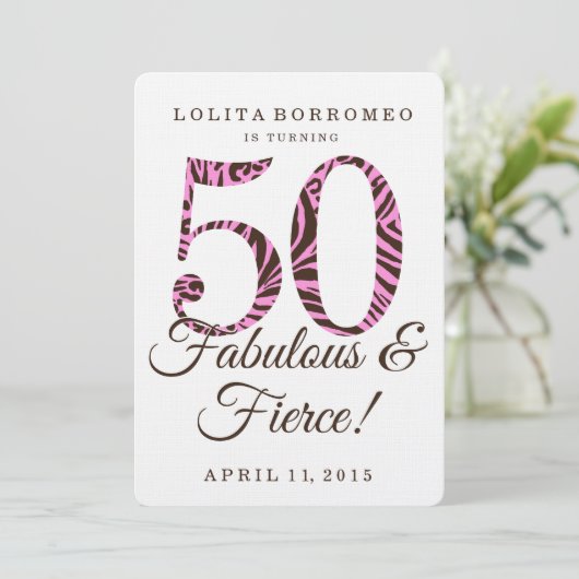 50. Geburtstag Fabulous & Fierce Party Einladung (Stehend Vorderseite)