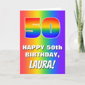 50. Geburtstag: Farbiges, lustiges Regenbogenmuste Karte (Vorderseite)
