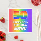 50. Geburtstag: Farbiges, lustiges Regenbogenmuste Serviette (Beispiel)