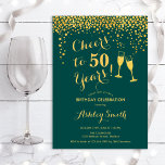 50. Geburtstag - Feiern bis 50 Jahre Smaragdgrün Einladung<br><div class="desc">Einladung zum 50. Geburtstag. Bis 50 Jahre! Elegantes Design in Smaragdgrün und Gold. Mit Champagnergläsern,  Script-Schriftart und Konfetti. Ideal für eine stilvolle 50. Geburtstagsfeier. Personalisieren Sie Ihre persönlichen Daten. Kann für jedes Alter angepasst werden.</div>