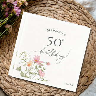 50. Geburtstag Feminine Wasserfarbe Wildblume Serviette