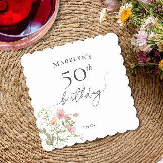 50. Geburtstag Feminine Watercolor Wildblume Untersetzer