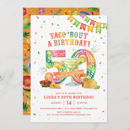 50. Geburtstag Fiesta Einladung (Vorne/Hinten)