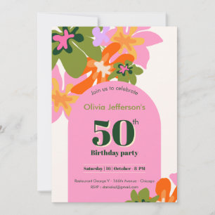 50. Geburtstag floral farbenfroh elegant feminin Einladung