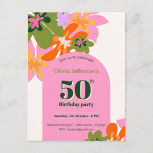 50. Geburtstag floral farbenfroh elegant feminin Postkarte