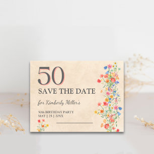 50. Geburtstag Florale elegante Party Save-the-Dat Ankündigungspostkarte