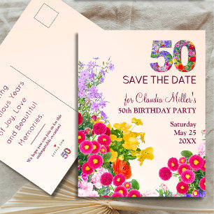 50. Geburtstag florale moderne 50 Jahre Party Ankündigungspostkarte