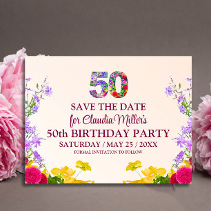 50. Geburtstag florale moderne 50 Jahre Party Ankündigungspostkarte