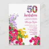 50. Geburtstag florale moderne Einladung Postkarte (Vorderseite)
