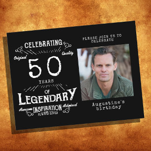 50. Geburtstag Foto Black Vintag Birthday Einladun Postkarte