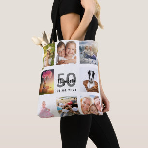 50. Geburtstag Foto Collage Frau Weiß Tasche